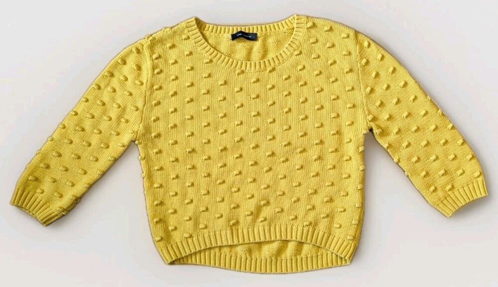 Cop Copine Yellow Textured Knit Sweater Womens S Mustard Long Sleeve
